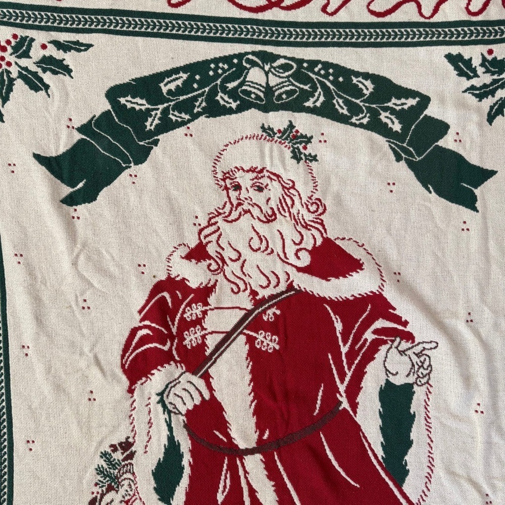 Goodwin Weavers Christmas Throw Blanket Old World Santa Red Green White Holly - Picture 2 of 12